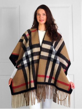 Premium Soft Plaid Cape W/ Fringes